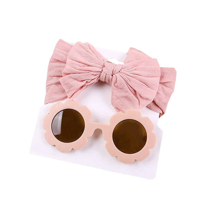 Headband and Sunglasses Set Kids Toddler Girls Anti-UV Sun Protection Flower Shape Sunglasses and Hairband for Photography