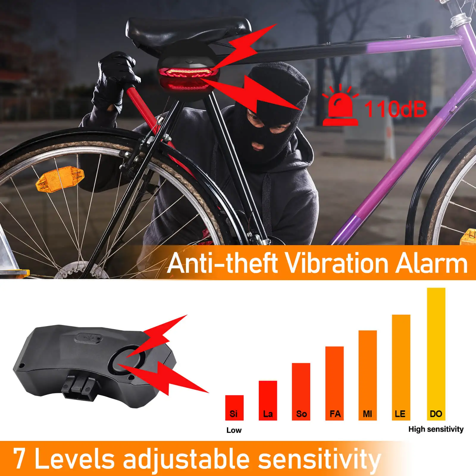 Bicycle Brake Taillight Has Anti-theft Alarm Function 110dB To Deter Thieves IP54 Waterproof Good Helper For Safe Cycling