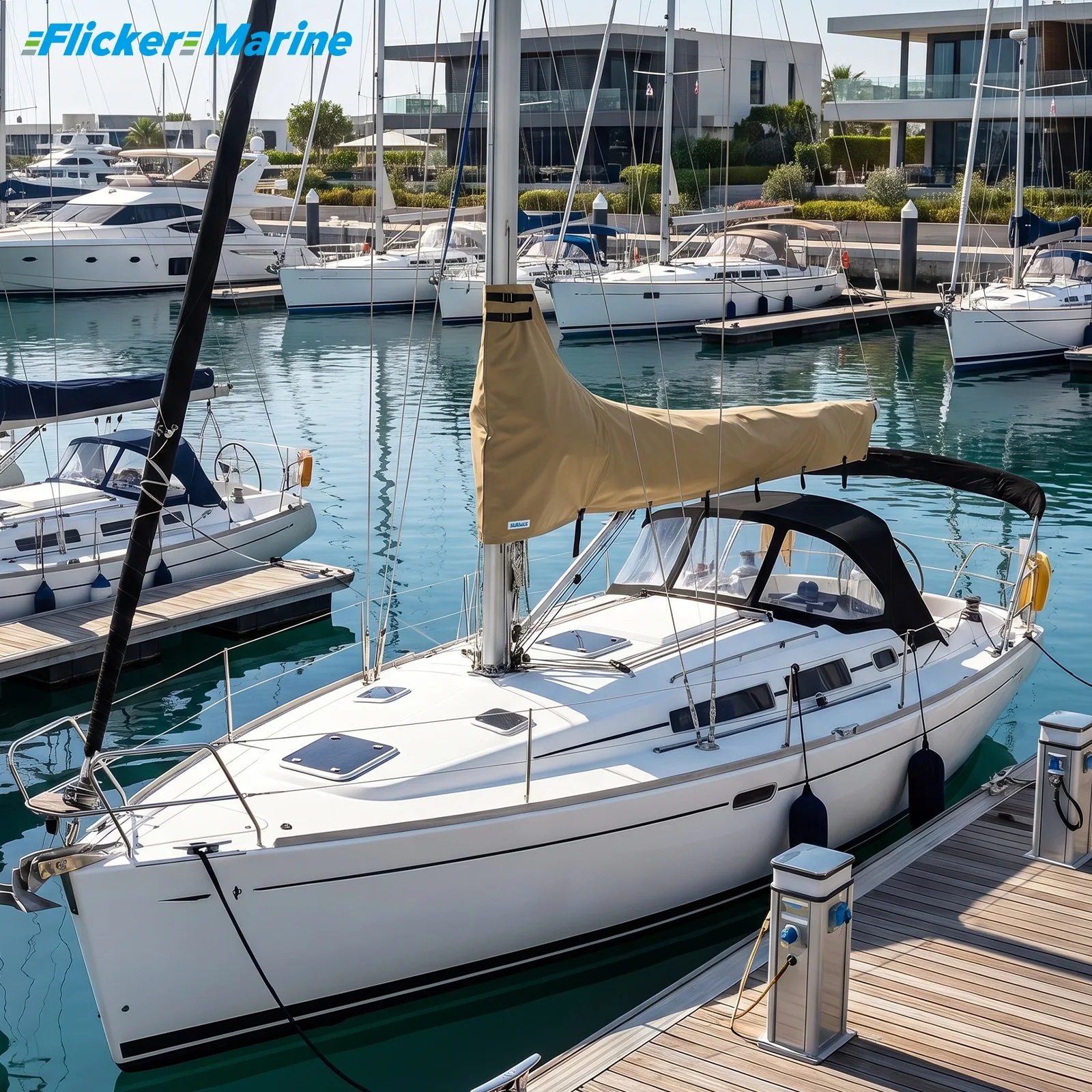 FLICKER MARINE Mainsail Boom Cover Classic Style Multi Size Polyester UV Resistant Durable Reinforced Stitching Sailboat Protect