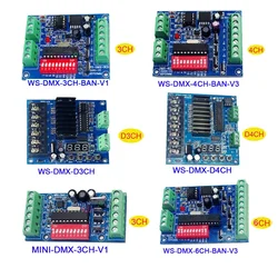 Decodificador DMX512 de 5V y 24V, 3 canales, 4 canales, 6 CANALES, RGB, RGBW, LED, placa controladora DMX, decodificador para lámpara de luces LED