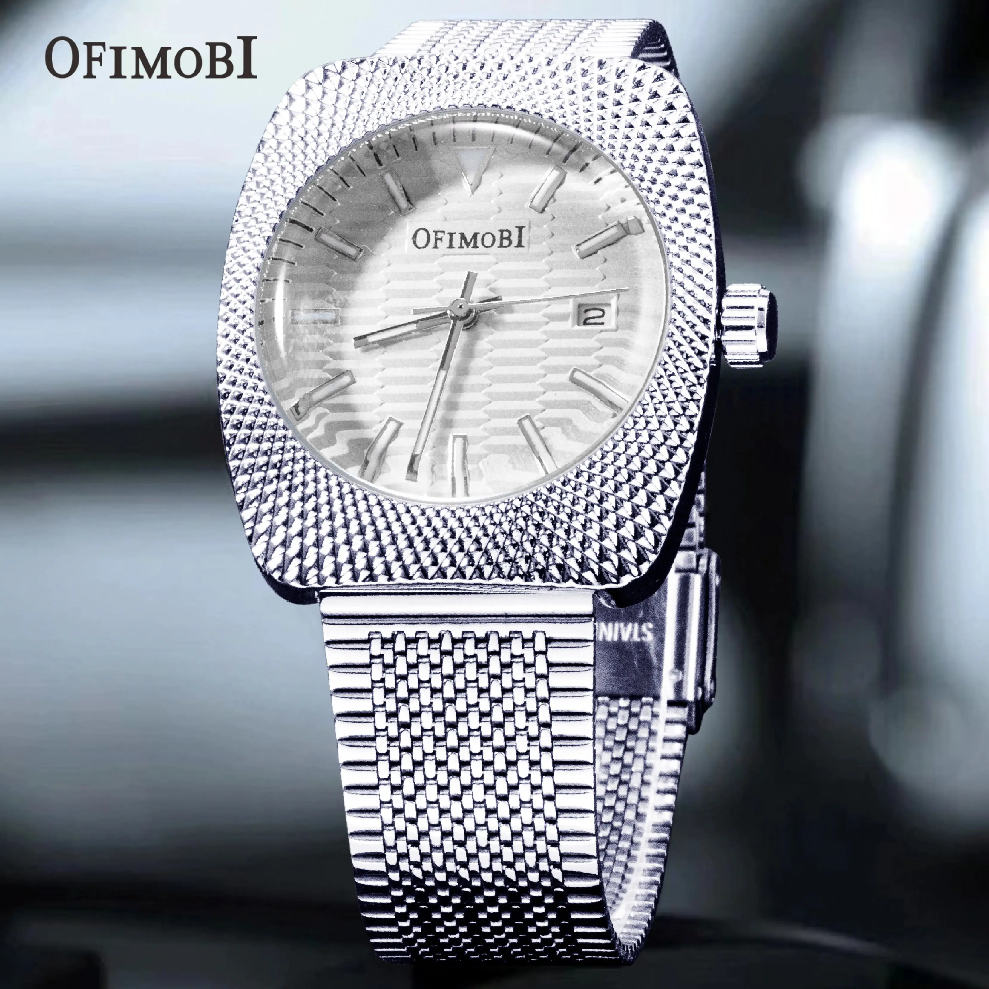OFIMOBI New High-End Luxury Designed Men's Quartz Watch With Shiny Pattern Case Stainless Steel Milanese Strap Lume Dial Hands