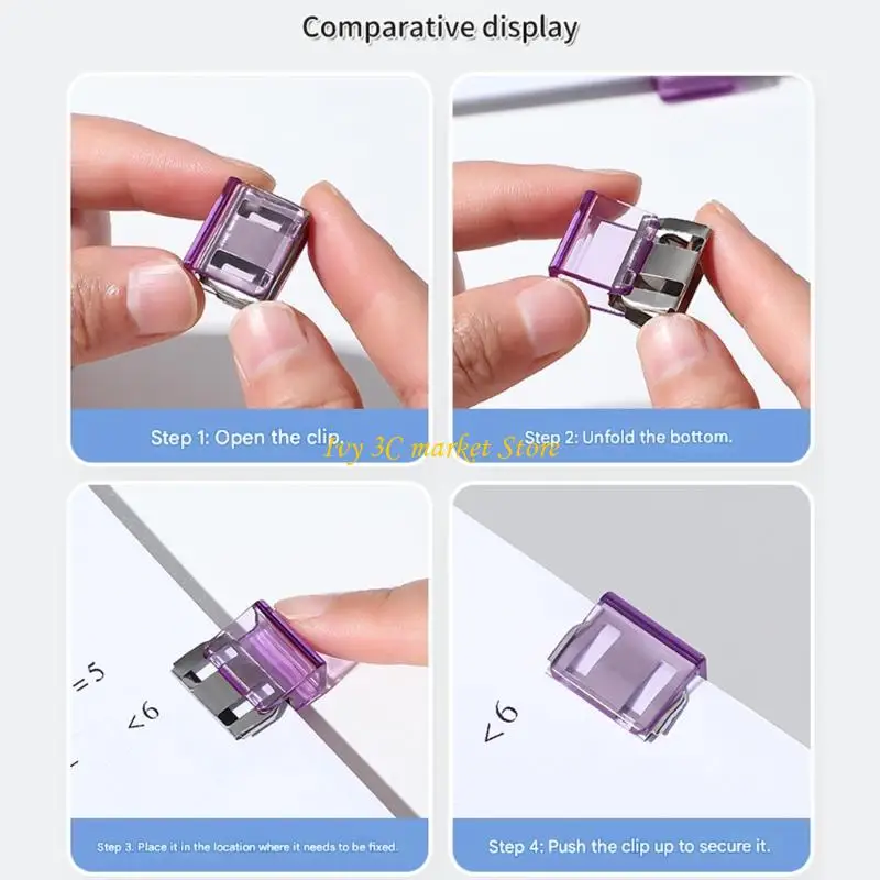 D7YC 20Pcs Candy Colored Clear Push on Clips Plastic Paper Clip Documents Organiser Clips for Home Office School Supplies