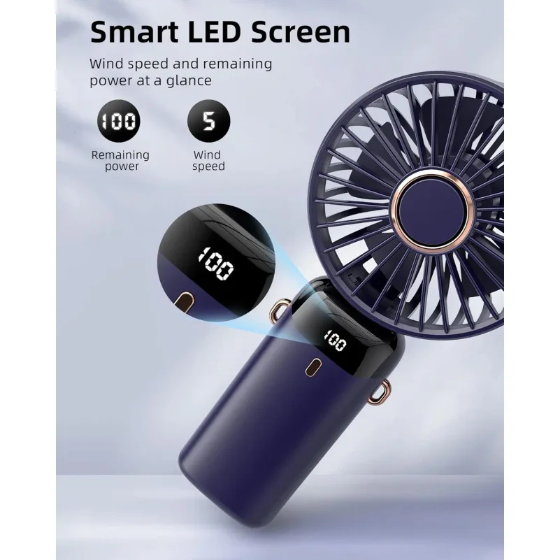 Handheld Mini Fan 3000mAh Foldable Portable Desk Outdoor Neck Hanging 5 Speed USB Rechargeable Fan Phone Stand Display Screen view 6
