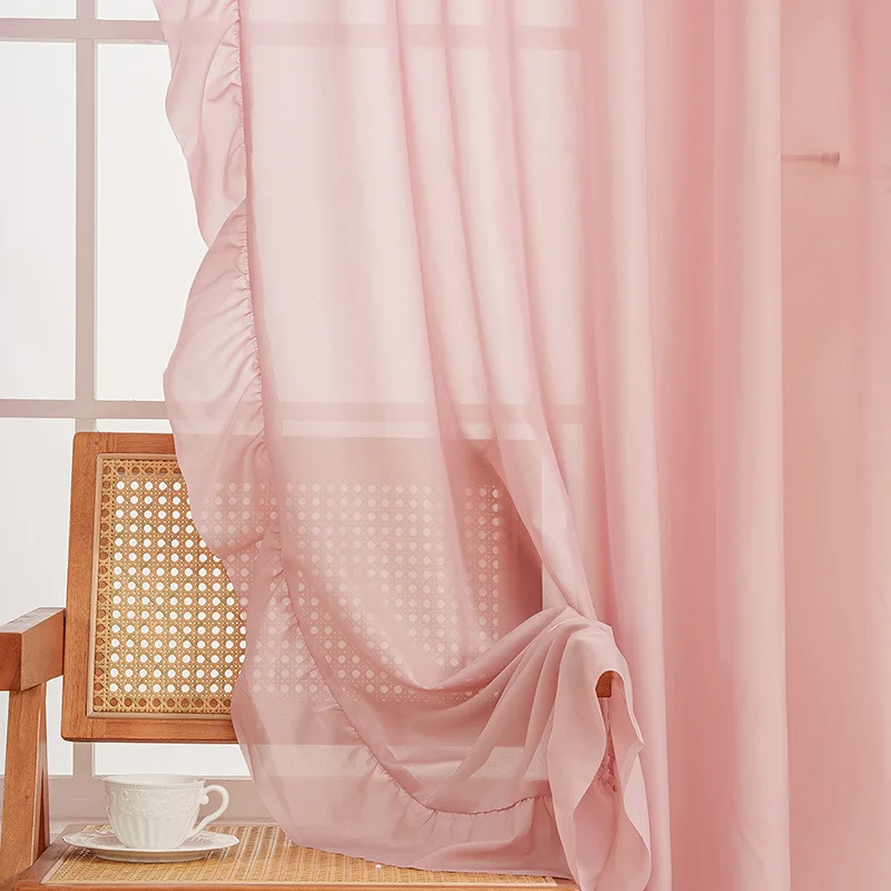 White Ruffle Chiffon Curtains Road Pocket Shade Curtain Floral Tassel for Kitchen Bedroom Living Room Bay Window Cabinet Curtain