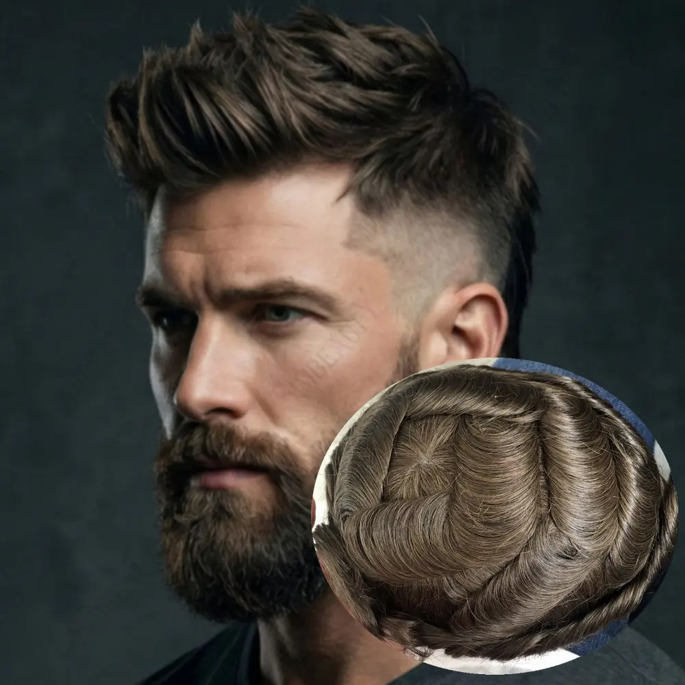 

Мужской парик-накладка Super Natural Hairline на HD PU основе, 100% натуральные волосы, оттенки 1B40, 1B80, темно-коричневый, серый, черный, прочный, тонкий, с эффектом микропилинга, протез для волос