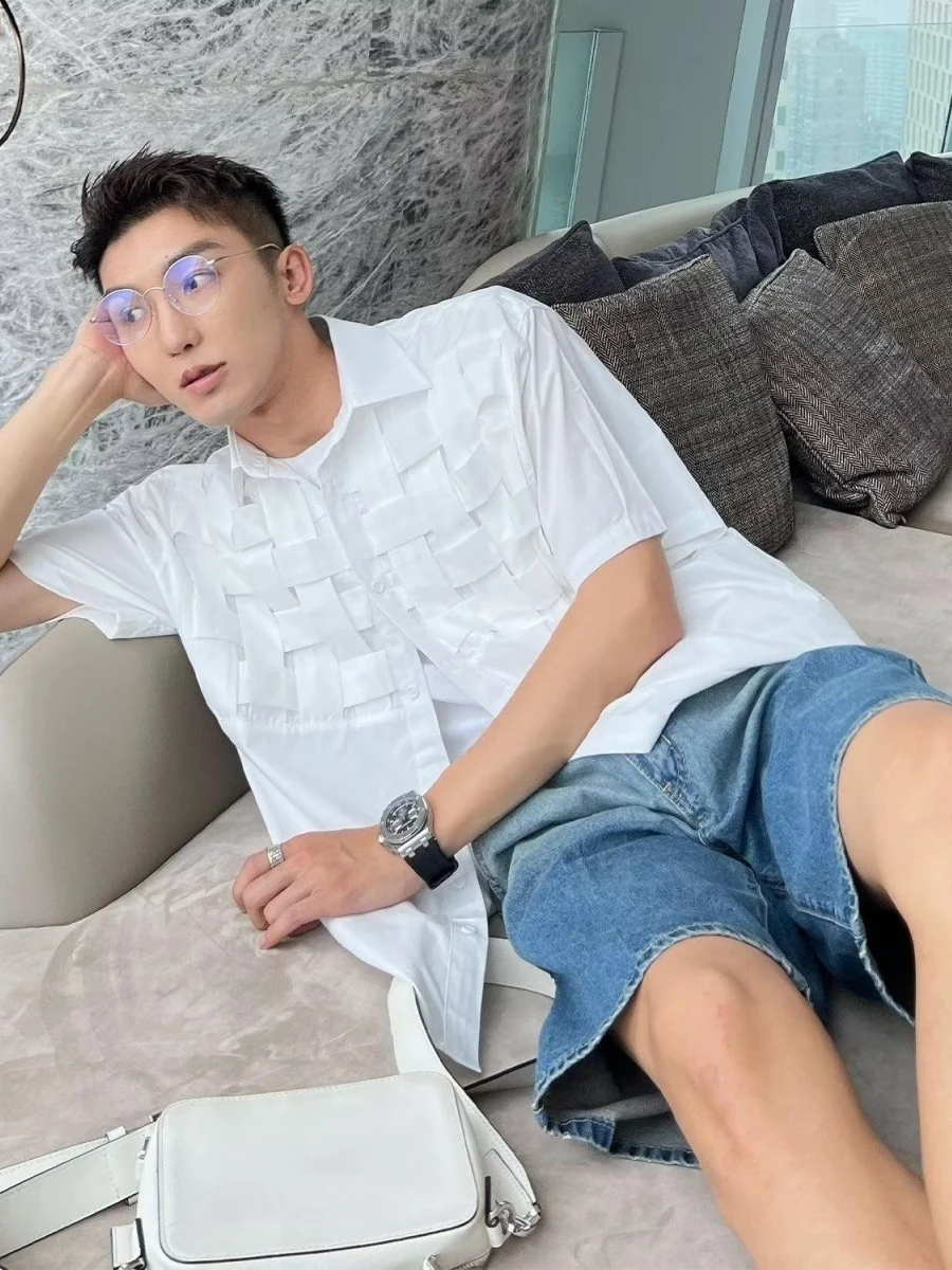 

Мужская осенняя модная приталенная рубашка с длинным рукавом, трендовая повседневная модель из полиэстера с воротником-стойкой, высокая эластичность, производство Китай