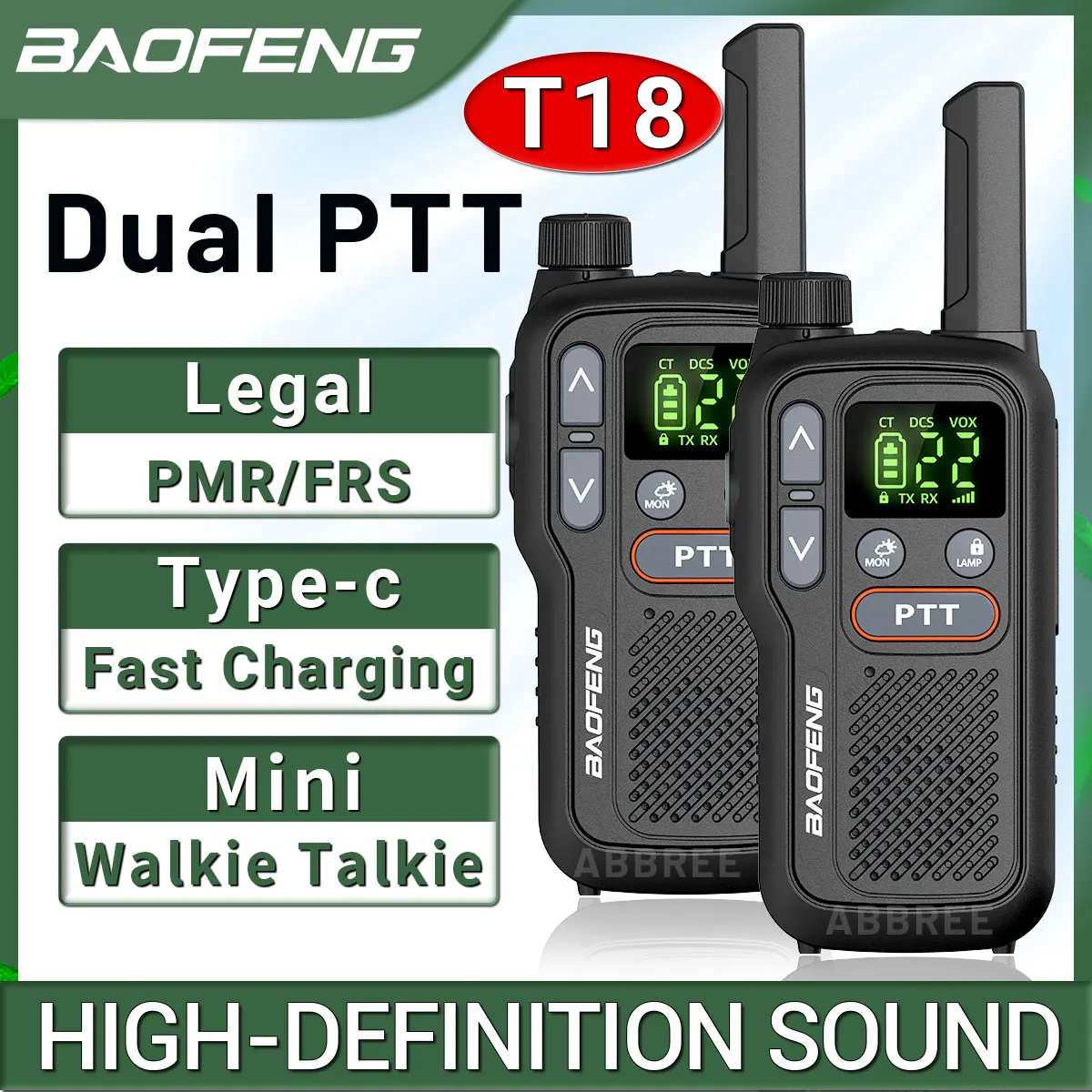 

2 шт. Baofeng BF-T18 Mini Dual PTT Walkie Talkie Портативный PMR 446 МГц FRS фонарик NOAA для кемпинга двустороннее радио F22 PMR