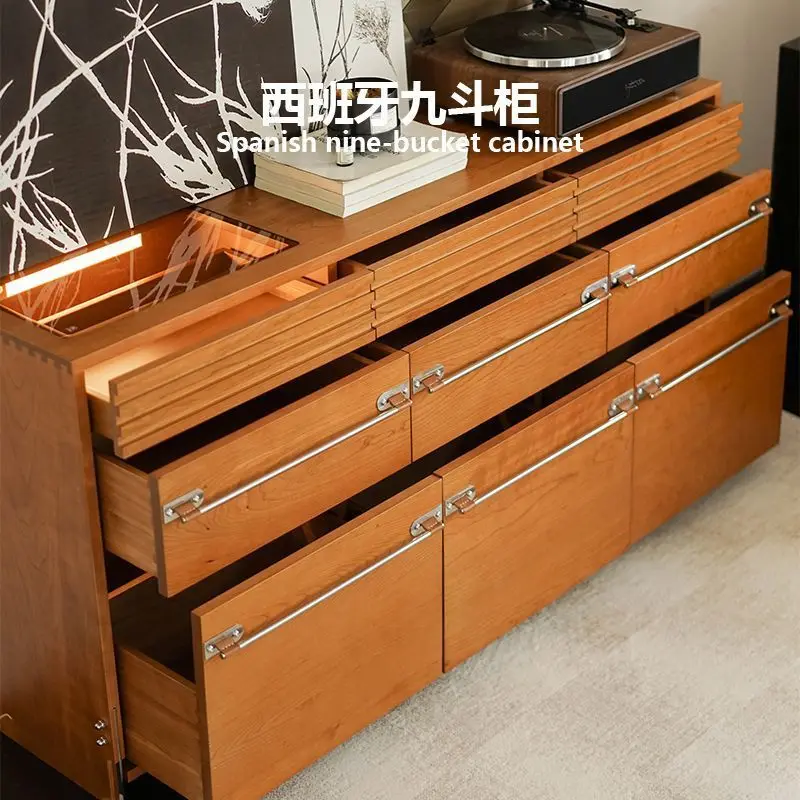 French retro solid wood chest, medieval dining side cabinet, storage bedside cabinet