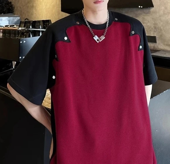 Short-sleeved T-shirt Men's 2026 Summer New Heavy Shoulder Sleeves Loose Shoulder Pads Half-sleeved T-shirt