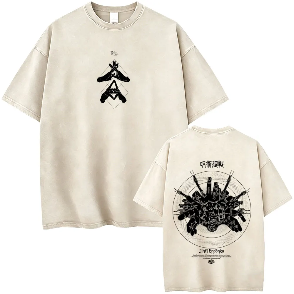 Washed Vintage Anime Jujutsu Kaisen Itadori Yuji T-shirt Men Women Casual Oversized T Shirts Male Manga Fashion Trend Streetwear