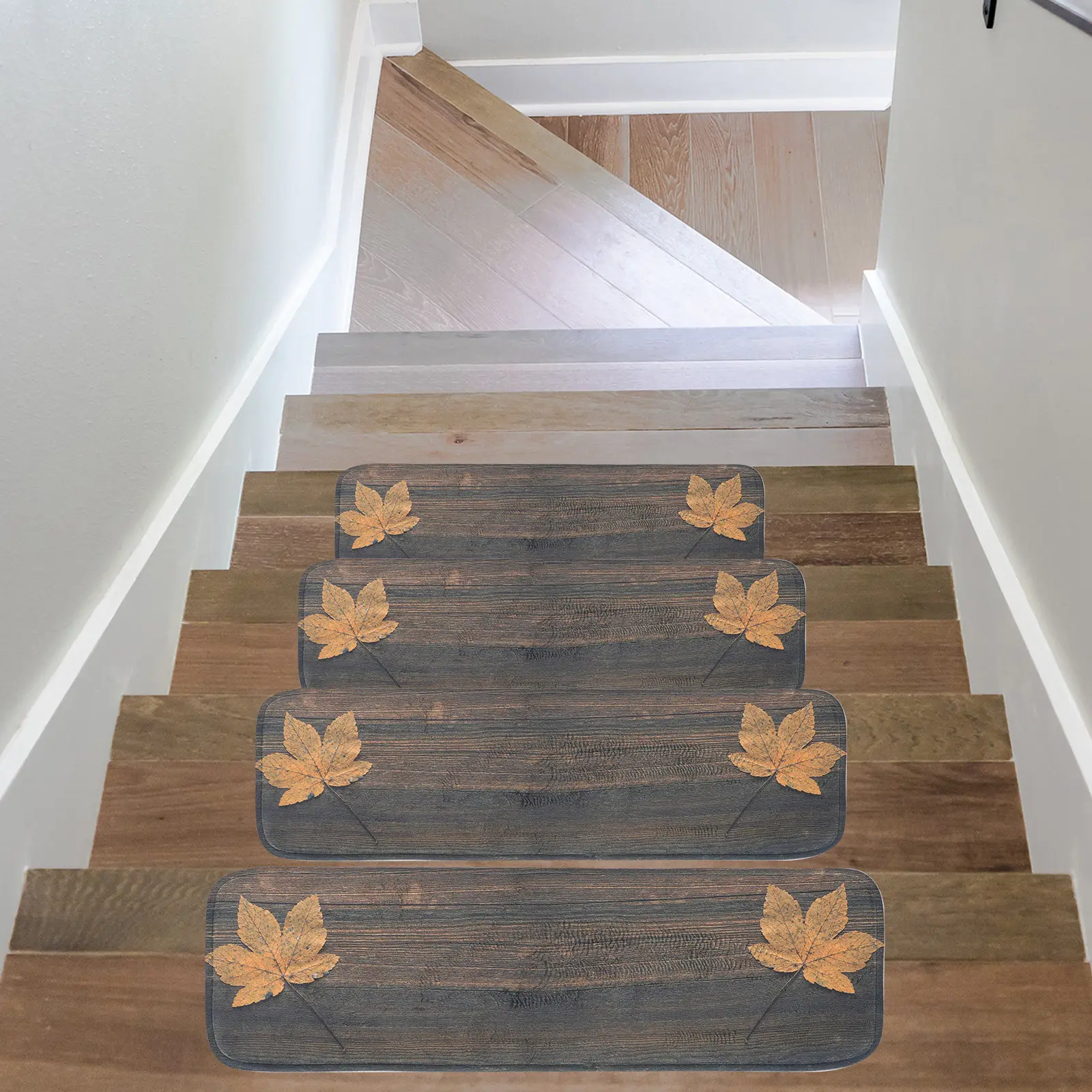 5Pcs Stair Carpet Non-Skid Stair Mats Self-Adhesive Step Pads for Stairs Wood Protection Comfortable Quiet Walking