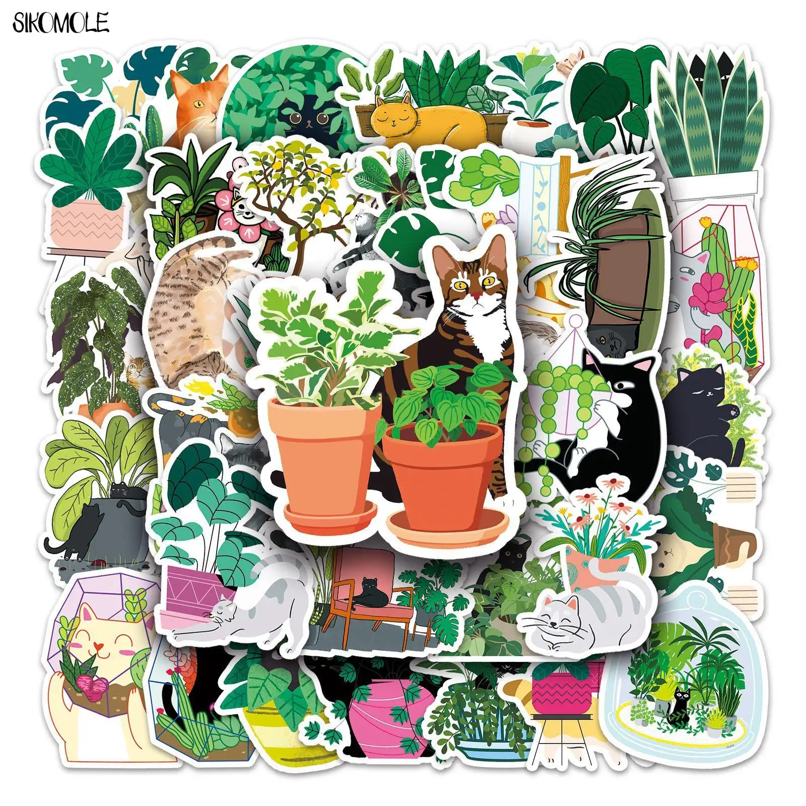 10/30/50pcs Cute Cats And Plants Stickers Animal DIY Car Laptop Suitcase Skateboard Guitar Cartoon Graffiti Sticker Kid Gift Toy