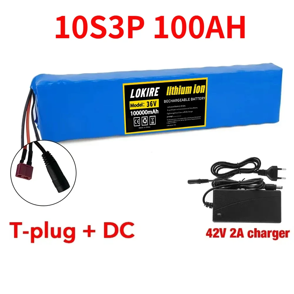 36V 100Ah oplaadbare lithiumbatterij 18650 10S3P 1000W vermogen gemodificeerde 36V elektrische scooterbatterij met BMS, SYP XT60 JST