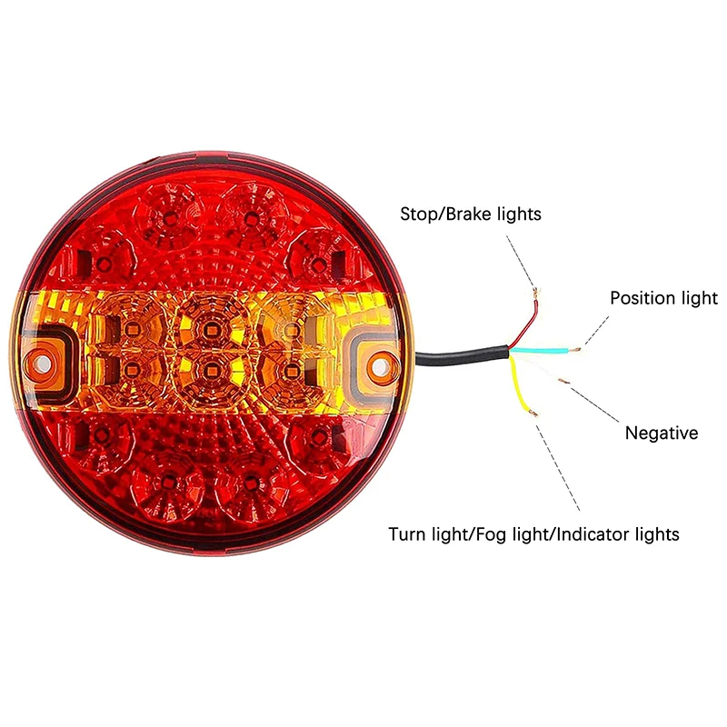 Luz traseira redonda LED para reboque, caminhão, caravana, Van, indicador traseiro, impermeável, luz de freio, 12 V, 24 V, 2 Pack