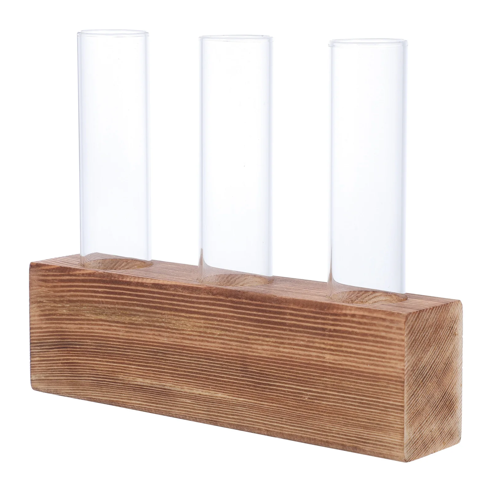 

1 set Hydroponic Vase Transparent Glass Wood Planter For Home Office Decor Tabletop Flower Pot Adorn Desktop