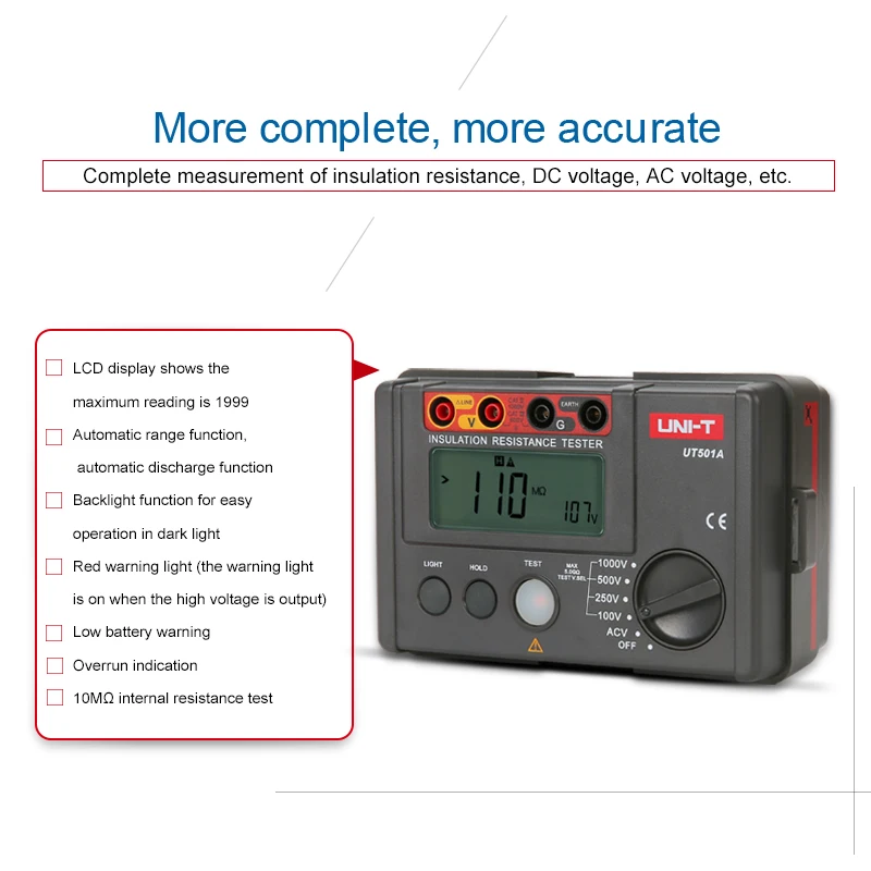 UNI-T UT502A UT501A جهاز اختبار مقاومة العزل الرقمي Megohm متر العزل المقاومة متر أوم Megohmmeter