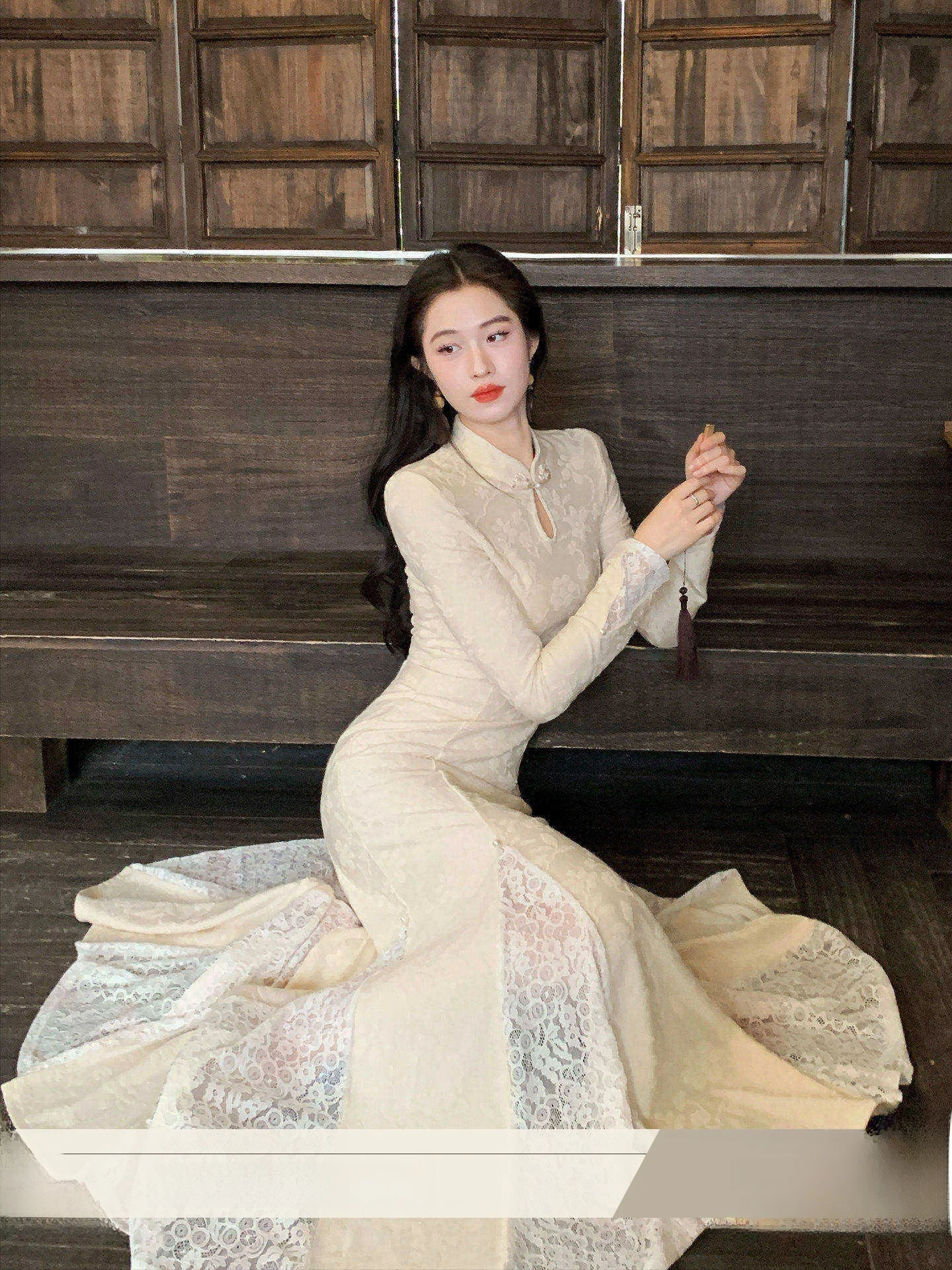 

Qipao Sle Women's Dr LingXian ZhiHe Light Maple New Chinese Sle Woolen Embroidery Improved Qipao Collar Spring Lace Sp...