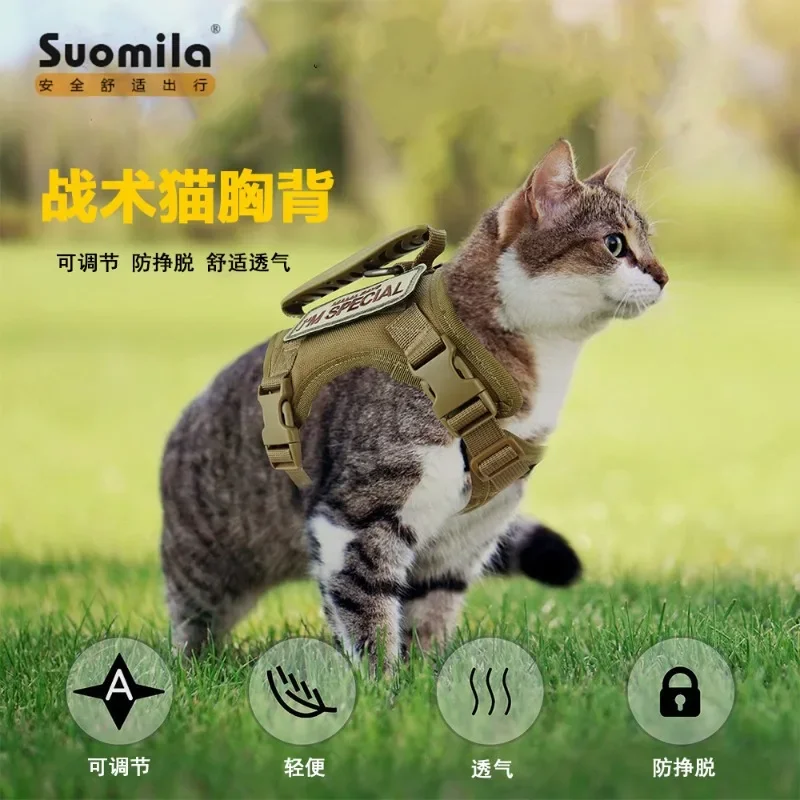 Nylon Cat Harness Vest with 2 Sticker Military Tactical Cats Harness With Handle Cats Small Dogs Pet Training Walking Chihuahua