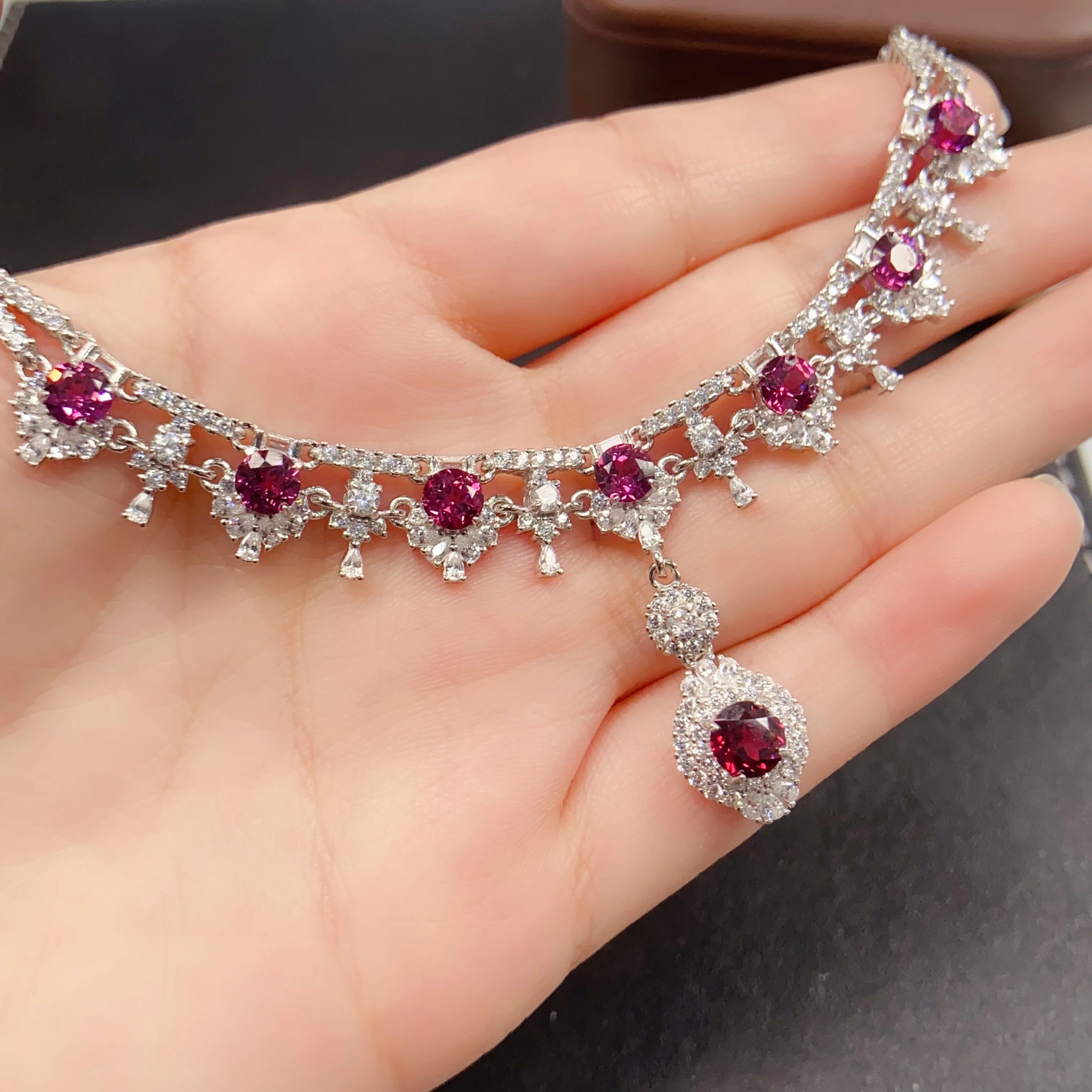 5mm Natural Garnet Pendant Necklace S925 Sterling Silver Certificate Fine Fashion Luxury Design Charm Jewelry for Women