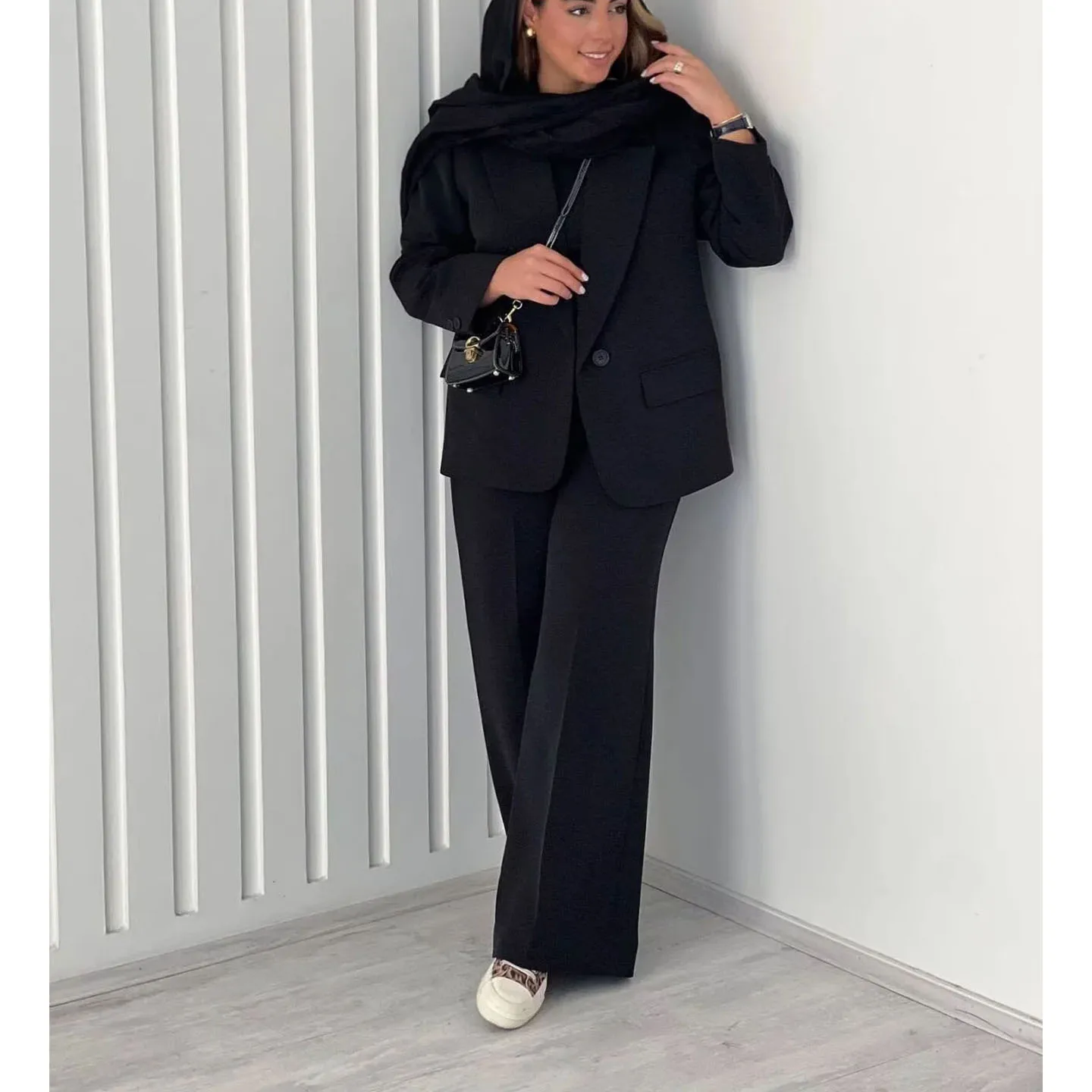 

Новое осеннее поступление, женский повседневный костюм с высокой талией и лацканами, комплект из джата и широких брюк