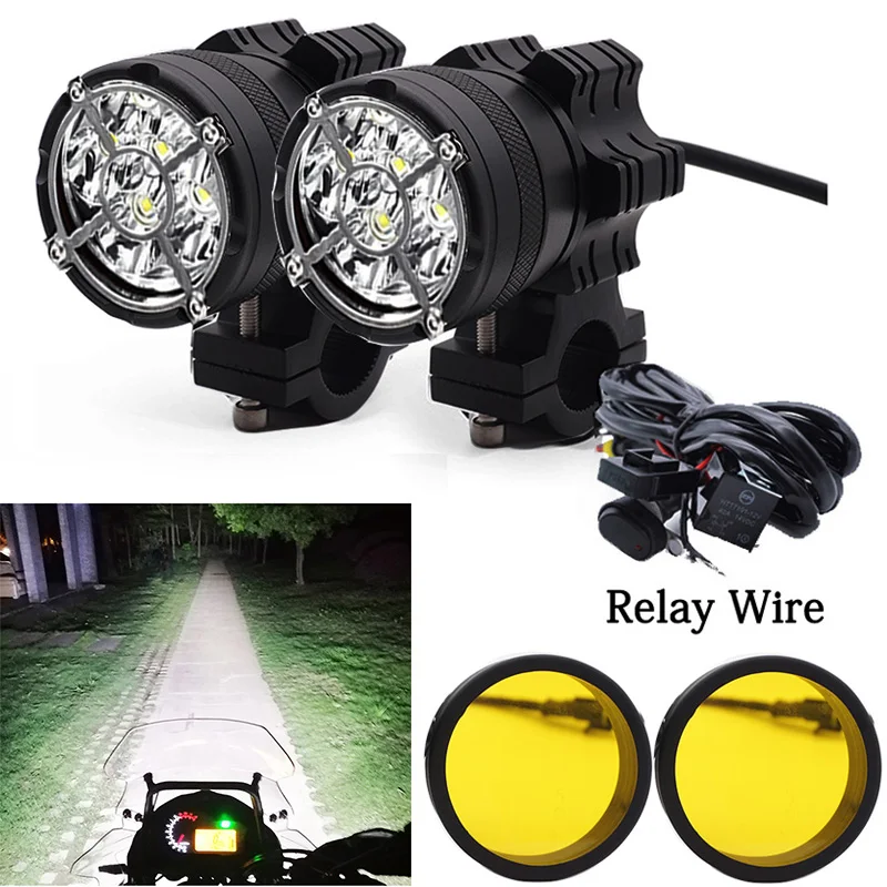 Universal 9 Chips Headlight For Motorcycle LED Auxiliary Fog Light Driving Lamp For BMW R1200GS/ADV K1600  R1100GS