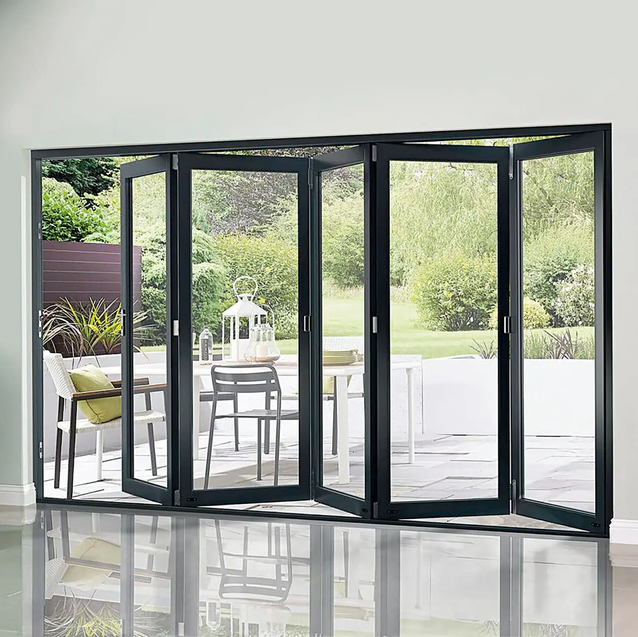 Benutzerdefinierte Veranda Außenakkordeon Bi-Fold-Türgitter Glas Schiebetür Bi-Folding Aluminium Bi-Folding Door