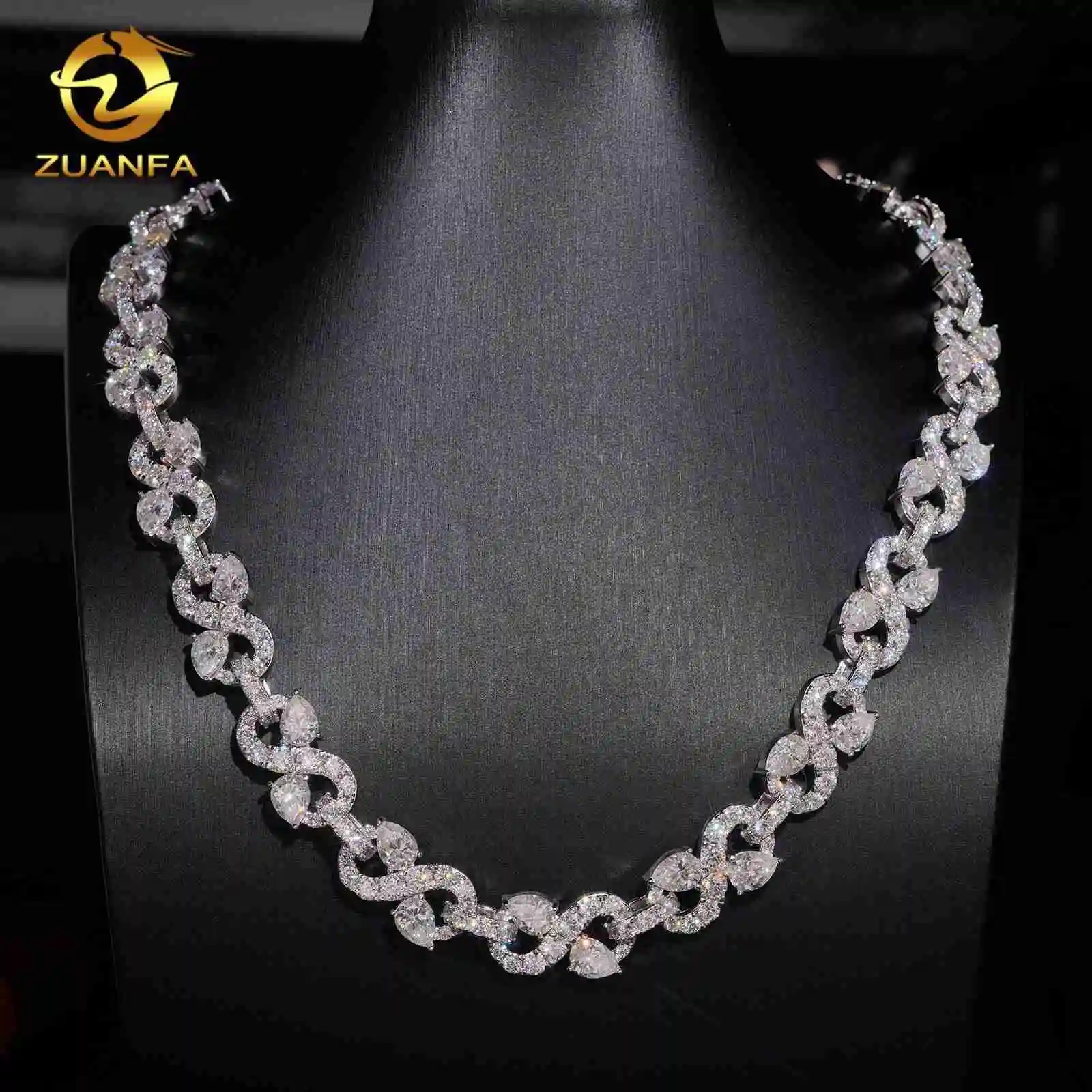 Pass Diamond Tester Iced Out 925 Silver Pear Cut Personalized 13mm Moissanite Infinity Link Chain，