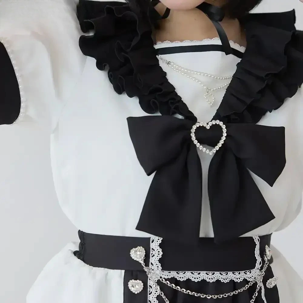 

Japanese Cute Sweet Girl Blouse Ruffle Edge White Shirt Big Bow Pearl Rhinestone Sailor Collar Short Sleeve Tops for Women