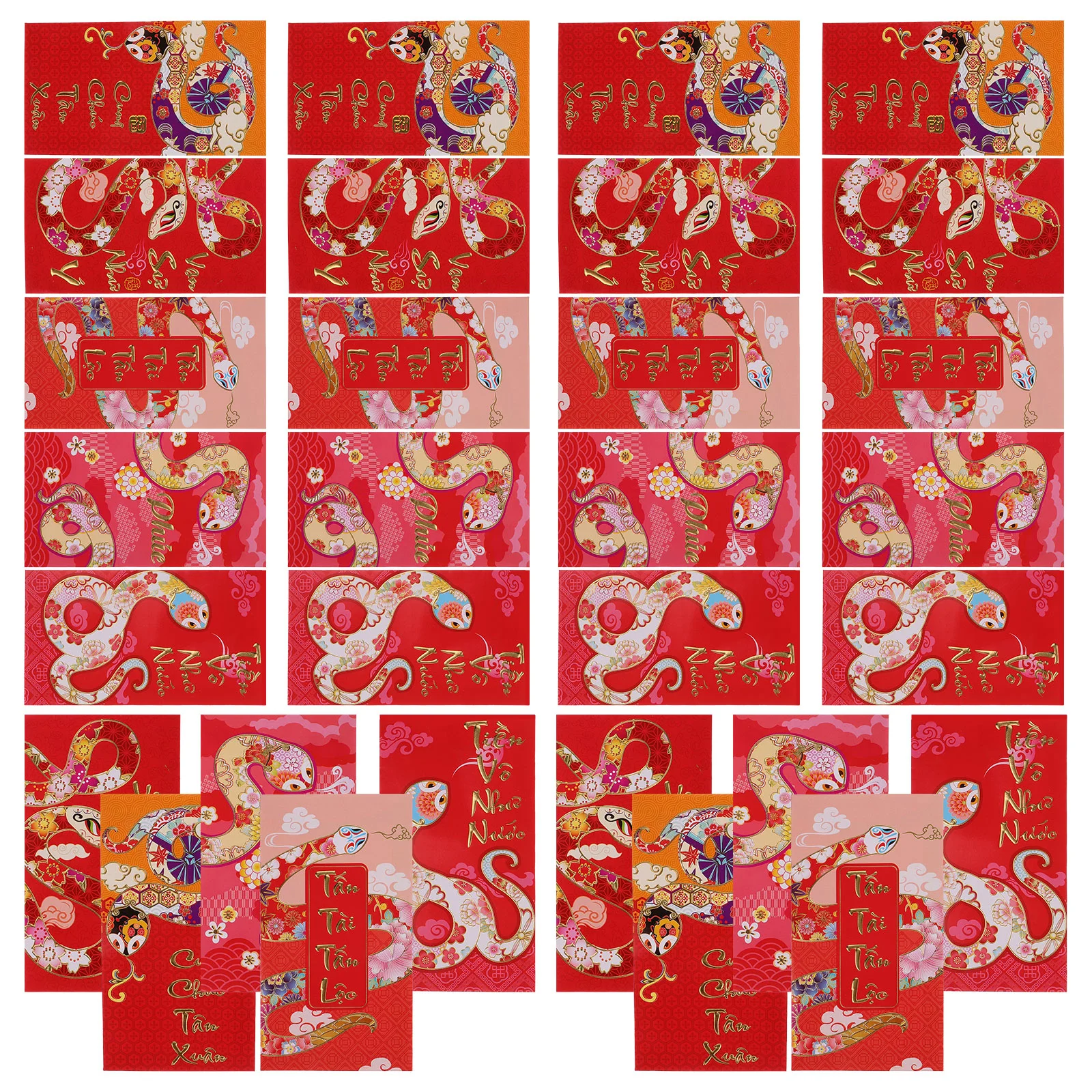 

30pcs 2025 Year of the Snake Vietnamese Red Envelopes Chinese Festive Lunar New Year Hongbao Cute Cartoon Lucky Money Packets fo