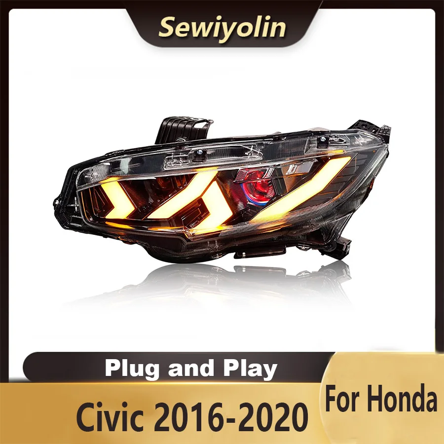 For Honda Civic 2016-2020 10TH Car Accessories Headlight Assembly LED Lights Lamp DRL Signal Plug And Play Daytime Running