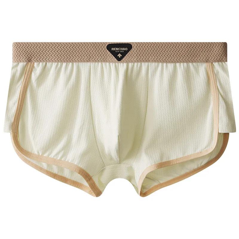 

Mens Boxy Underwear Ribbed Cotton Breathable Comfortable Sweat Absorption Sports Trunk Male Low-rise U Convex Pouch Boxer Shorts