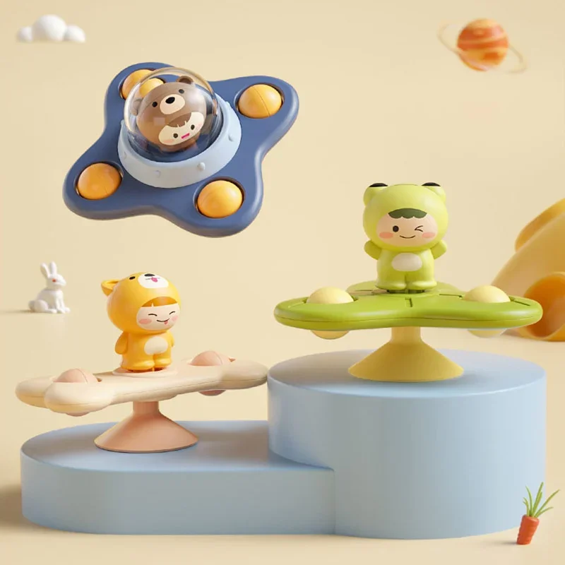 

3Pcs Baby table suction cup puzzle early educational Spinner toy animals Hand Fidget Sensory Toys Stress Relief Rotating Rattle