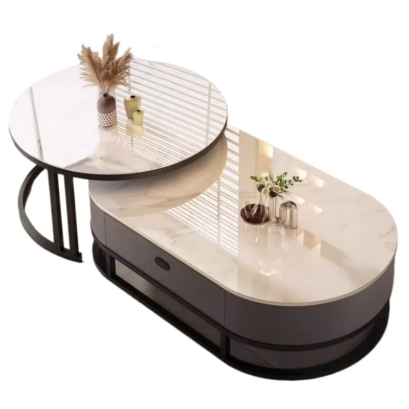 

Rock slab coffee table living room home light luxury modern simple new tea table oval Internet celebrity small apartment