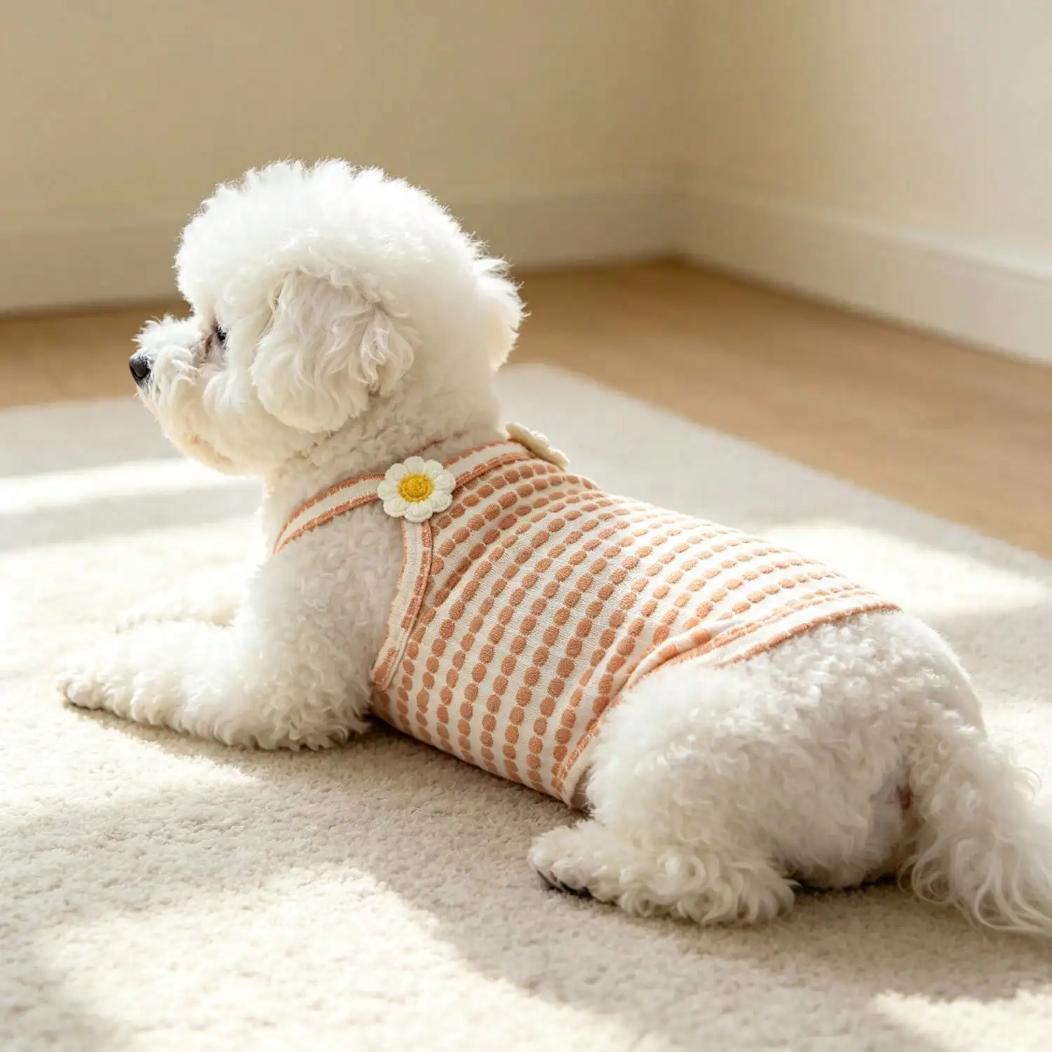 1 Stück gestreiftes Strick-Hundetanktop mit 3D-Frucht-Blumen-Ornament, atmungsaktive Welpenweste für kleine Hunde – Detail 4