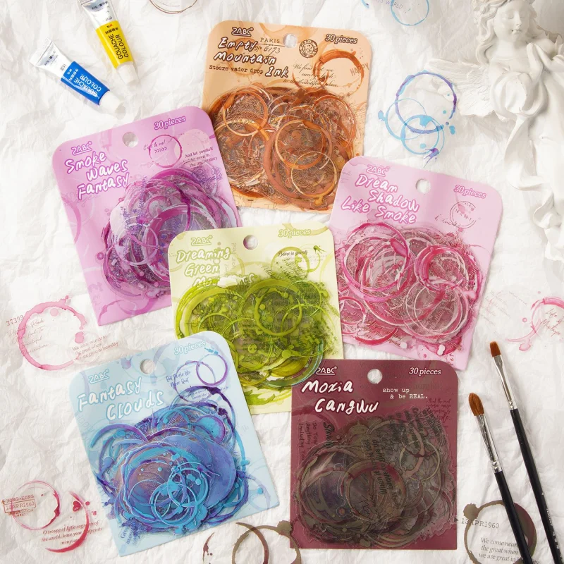 Card Lover 30 Pcs [Smoke And Rain Flowing Light Series] Base Collage Decoration Collage Material PET Sticker Paper Scrapbook Kit