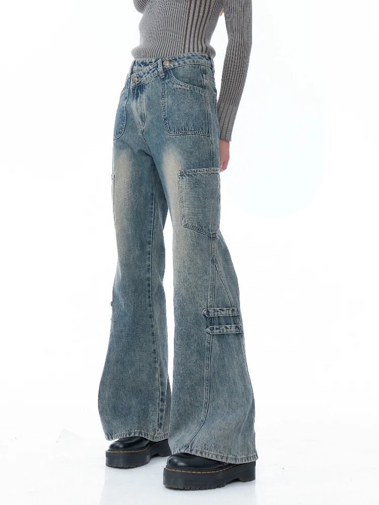 

Прямые джинсы с высокой талией в американском стиле ретро, женские синие джинсовые брюки с расклешенной талией, утягивающий эффект, универсальные четыре сезона