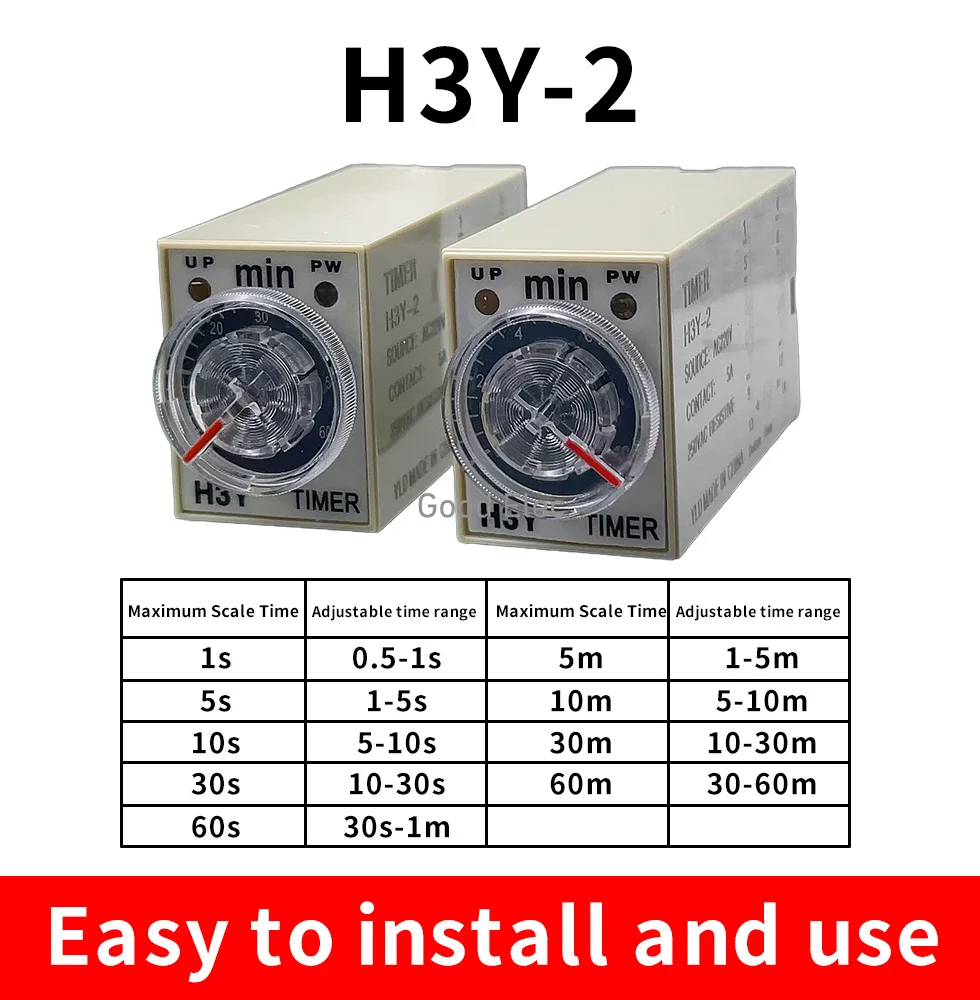 1set H3Y-2 DC 12V 24V /AC 110V 220V Delay Timer Time Relay 1M - 60 Min with Base 5A