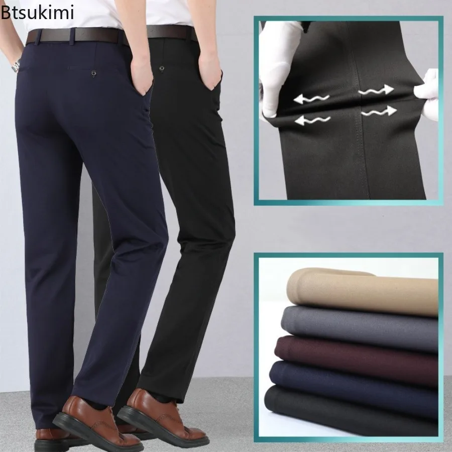

New Spring Summer Men's Casual Business Suit Pants Solid Stretch Male Formal Trousers Loose Straight Dress Pants Oversized 29-52