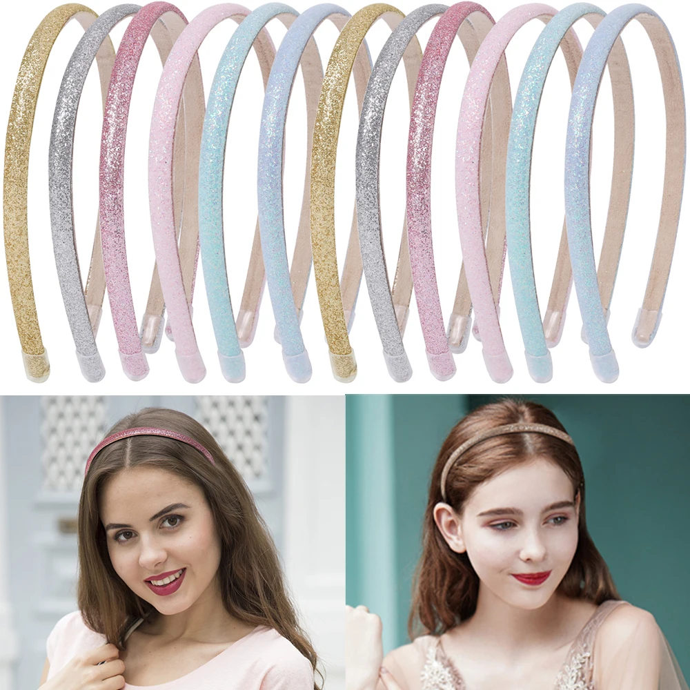 

12pcs Fashion Girls Shiny Glitter 0.8cm Hair Bands Cute Hair Hoops Party Hairbands Lovely Kids Gifts Hair Accessories Candygirl