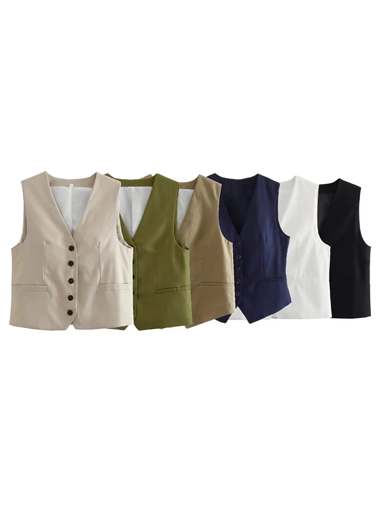 

Women Fashion Solid Single Breasted Vest Waistcoat Vintage V-Neck Sleeveless Female Chic Lady Tank Tops