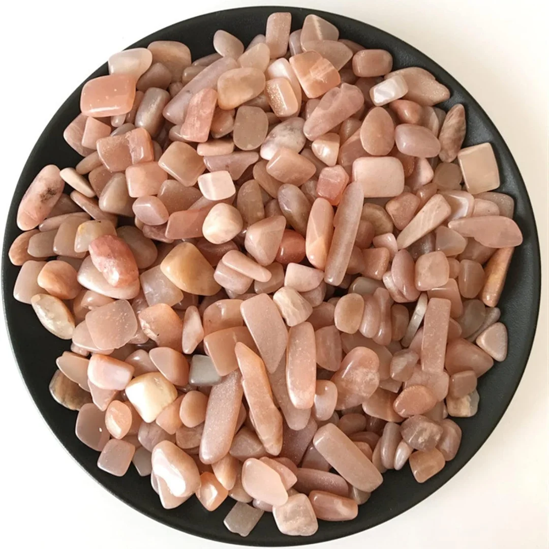 3-12 مم حجر القمر الخوخي شبه هبط، رقائق كريستال حجر القمر الخوخي، أحجار قمر برتقالية طبيعية هبط