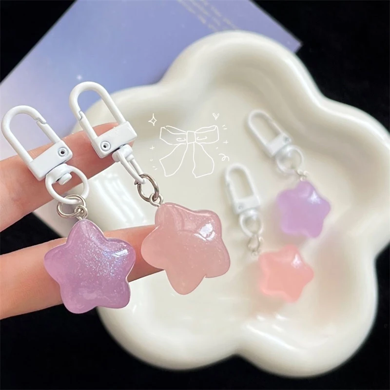 Jelly Pentagram Resin Keychain Stars Pendant Keyring for Girls Backpack Charm Headphone Case Accessories Creative Couple Gifts