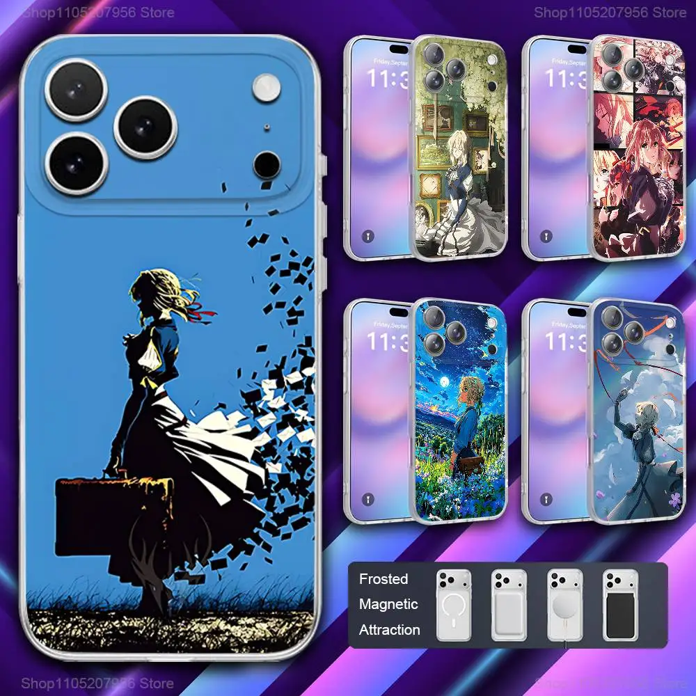 

V-Violet Anime Evergarden For iPhone 11,12,15,14,13,17,16,Pro,Plus,E,Max,Air,Mini Magnetic Frosted Cover Phone Case