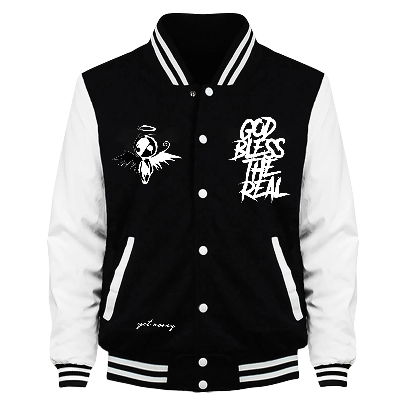 

God Bless The Real Print Men Baseball Jersey Fashion Pocket Menswear Hip Hop Loose Pullover Jacket Casual Fleece Unisex Clothes