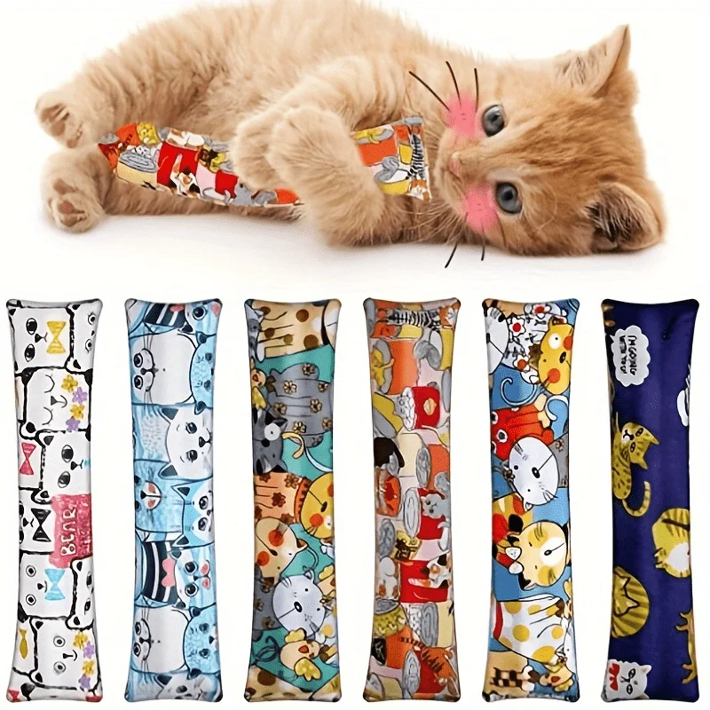 2/5 Stück Katzengras-Kauspielzeug, Plüschkissen, interaktives Katzenspielzeug mit lebendigen Blumen- und geometrischen Mustern für Hauskatzen, Heimtierprodukte