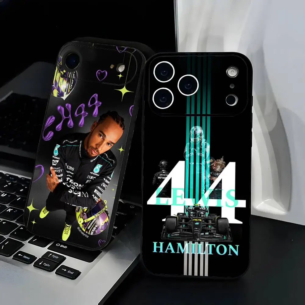 حافظة هاتف L-Lewis H-Hamilton حافظة هاتف من مادة TPU باللون الأسود لهاتف iPhone 12-17. تصميم مطلي بالرش بالأشعة فوق البنفسجية، مضاد للسقوط يوميًا