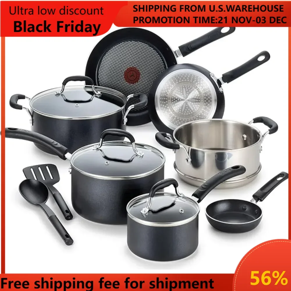 

Experience Nonstick Cookware Set 12 Piece Induction Oven Safe 350F Pots and Pans, Dishwasher Safe Black
