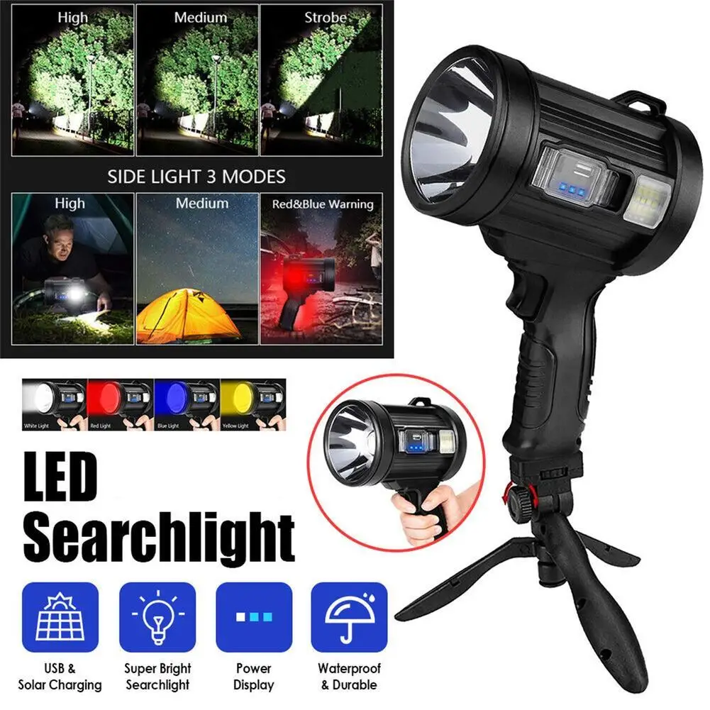 Led Searchlight Spotlight 6000mah Rechargeable Battery 15800Lm Super Bright Flashlight Portable Spotlight Outdoor Emergency Tool