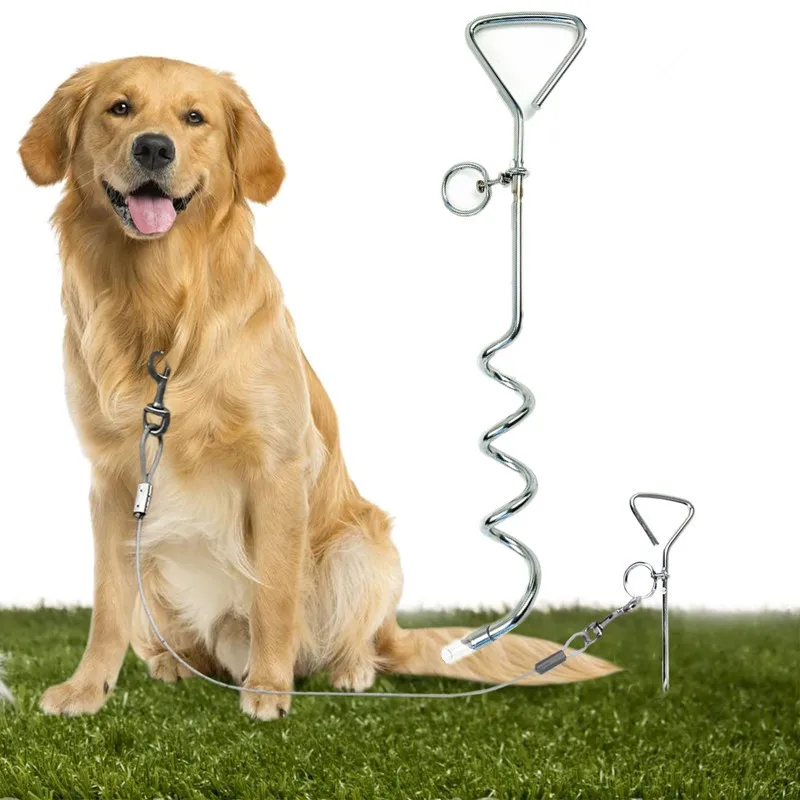 Outdoor Camping Dog Stake Pet Leash Pet Dog Tie Stake Reusable Spiral Ground Pegs Metal Stakes For Large Dogs Leash Single Spike
