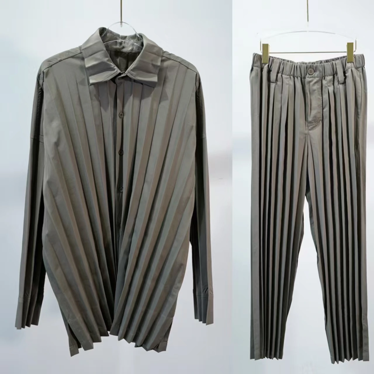 

Miyake плиссированный мужской костюм, однотонный деловой повседневный модный тонкий пиджак + прямые плиссированные брюки, японская индивидуальная одежда